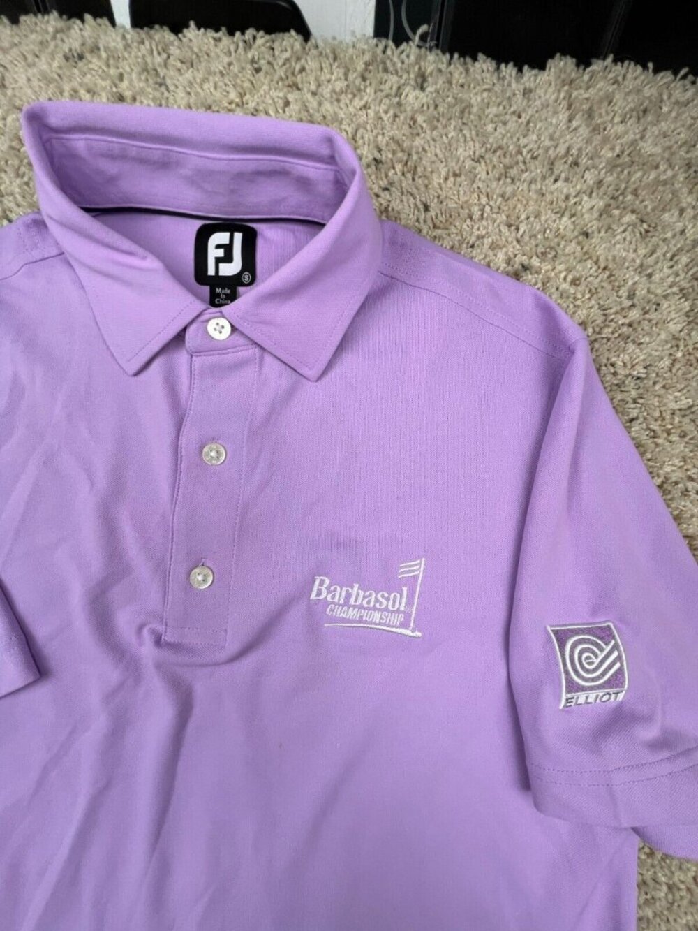FootJoy Polo Shirt Mens Small Purple Solid Elliot Logo Barbasol Championship